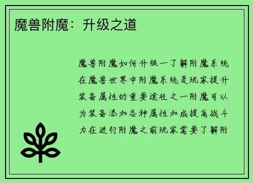 魔兽附魔：升级之道